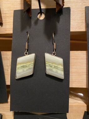 Handcrafted Green Stripe Stone Dangle Earrings
